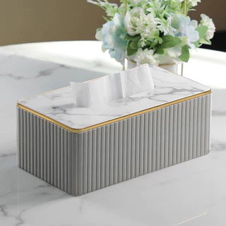 Homlife กล่องทิชชู่ ทรงยาว สไตล์โมเดิร์นลักชูรี่ Modern Luxury Modern Storage Box ขนาดใหญ่ สีขาว สีดำ หินอ่อน - MH262
