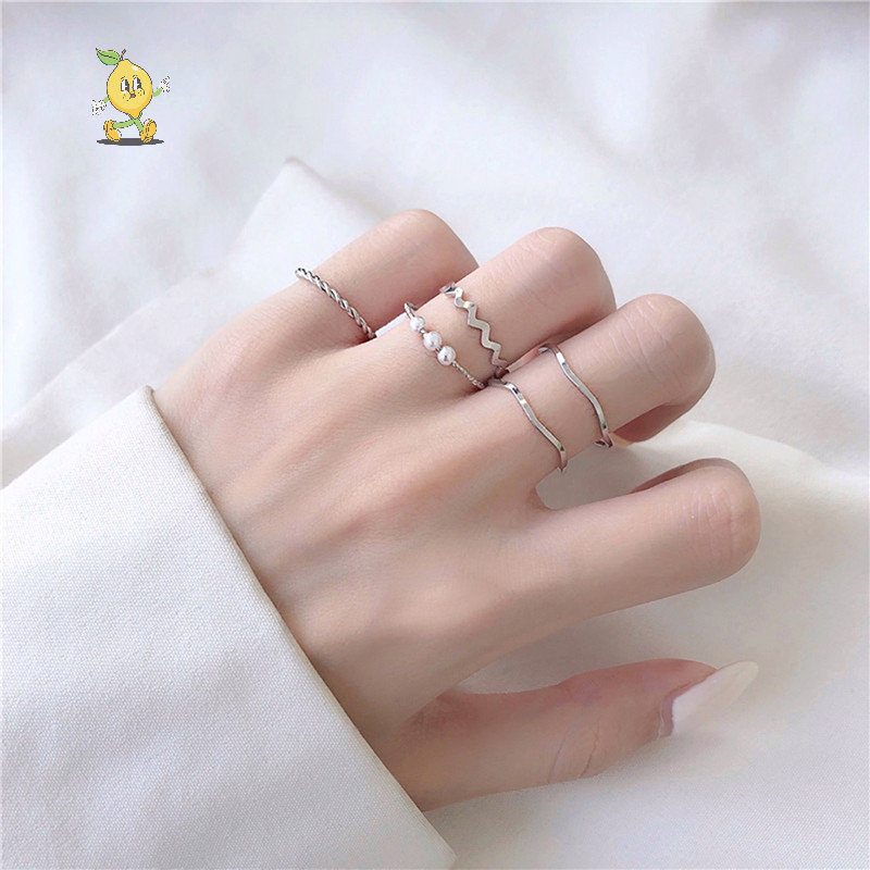 [mozh] 5 ชิ้น/เซ็ตแฟชั่นเครื่องประดับแหวนชุดโลหะกลวงรอบเปิดผู้หญิงแหวนนิ้วสําหรับสาวเลดี้พรรคของขวัญแต่งงาน [TH]