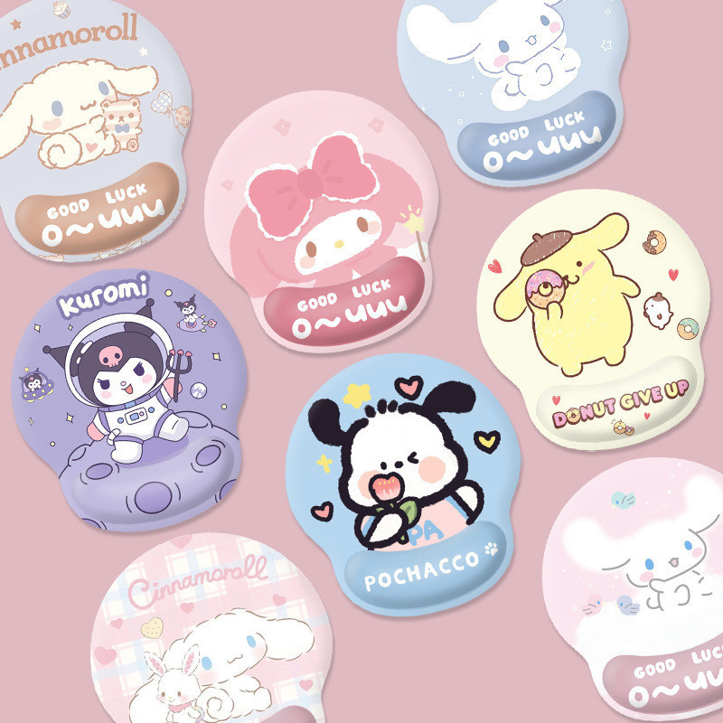 Sanrio Hello Kitty แผ่นรองเมาส์ข้อมือการ์ตูนน่ารัก Kuromi My Melody Cinnamoroll แผ่นรองเมาส์ข้อมือโต๊ะสํานักงานสร้างสรรค์แผ่นรองเมาส์กันลื่น