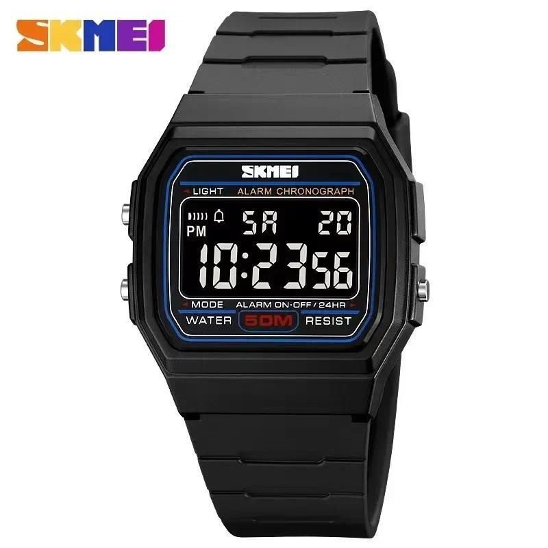 SKMEI 2042 ดิจิตอลกีฬากันน้ํา Chrono จอแสดงผล LED นาฬิกาผู้ชายทหารวันที่สัปดาห์