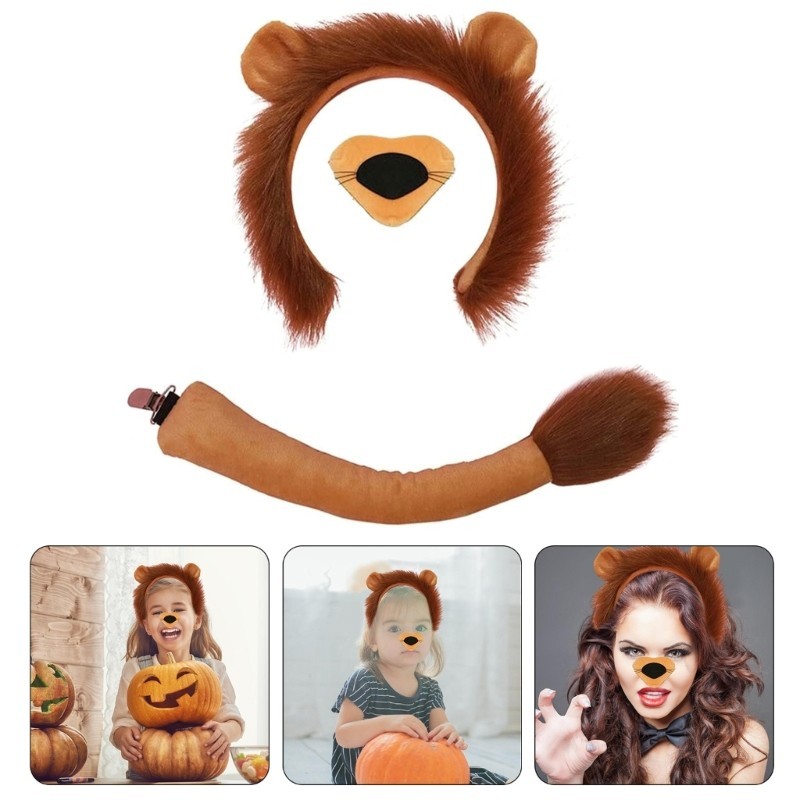 KIIK ฮาโลวีน Lion แต่งตัวเครื่องแต่งกายชุดเด็กวันเกิดฮาโลวีน Lion Dress up เครื่องแต่งกาย Lion Hairband หาง Bowti