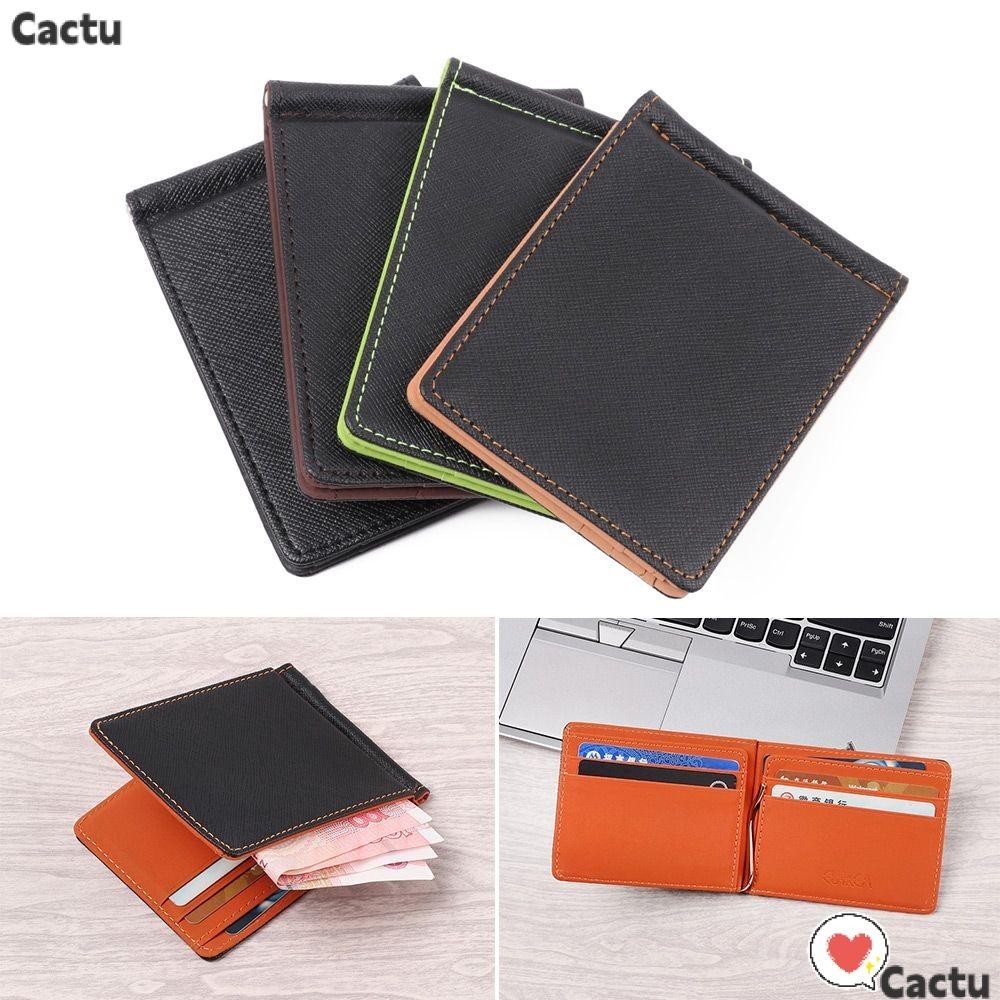 Cactu กระเป๋าสตางค์หนัง PU ใบสั้น แบบบาง พับได้ ใส่บัตรเครดิตได้ หลากสี แฟชั่นสําหรับผู้ชาย