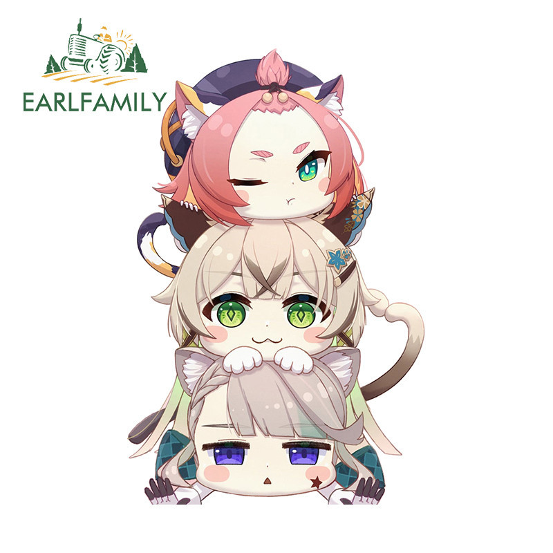 Earlfamily 13 ซม.x 10.6 ซม.Genshin Impact Diona รถสติกเกอร์กระจกมองหลัง Kawaii Scratch-Proof Windows ไวนิล Decal แฟชั่นกันชนกราฟิก