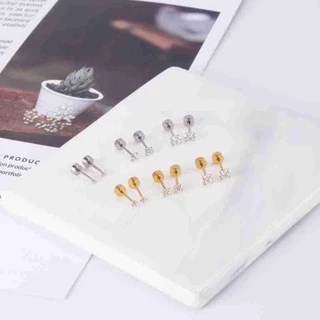 Jinjoo จิวต่างหู Single Dia Stud Earrings เรียบง่าย ขนาด 2,3,4 mm. สแตนเลส316 (แป้นแบน) รหัส JJ68