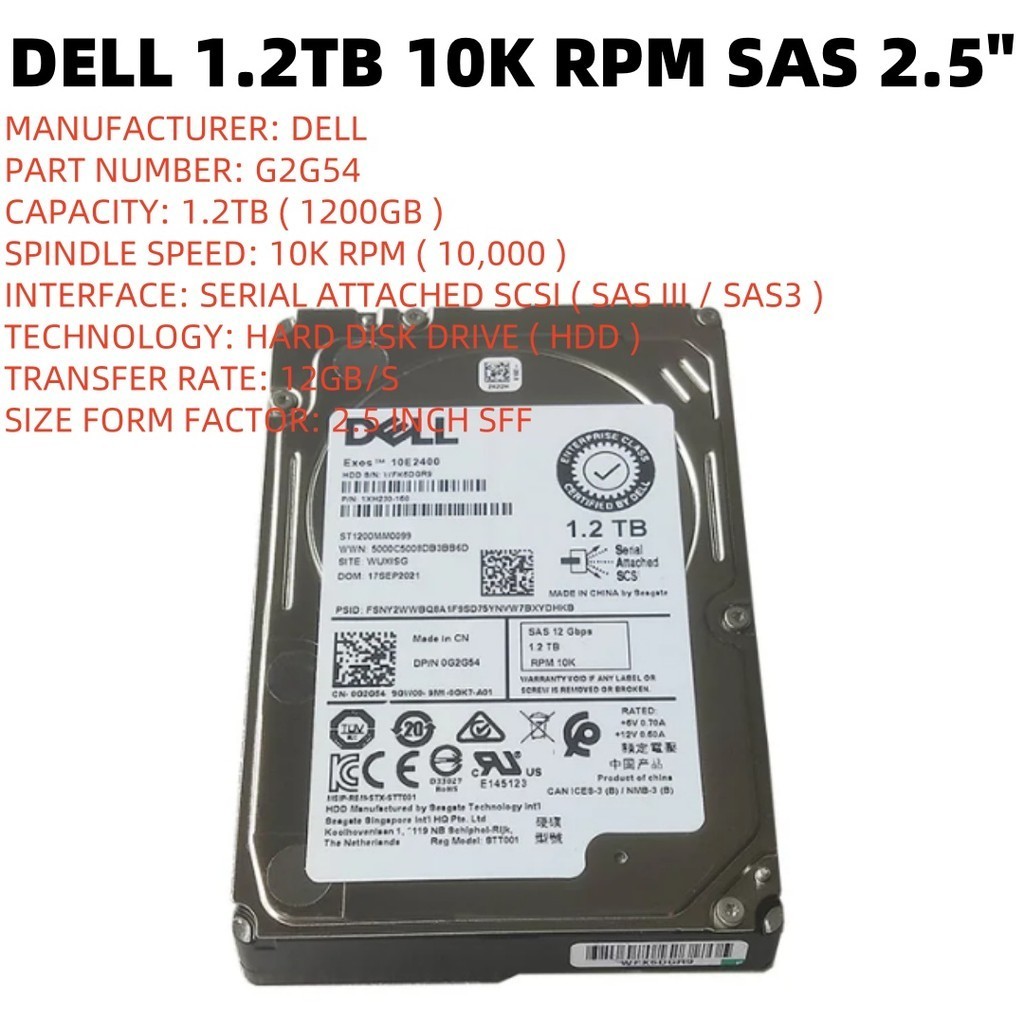 DELL G2G54 0G2G54 ST1200MM0099 1.2TB 10K 2.5 SAS 12GB/S 1.2T HARD DISK DRIVE ( HDD )