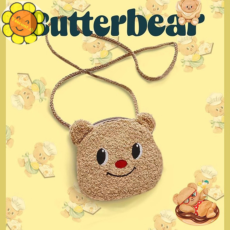 Yescont การ์ตูน Butter Bear Plush Crossbody กระเป๋าไหล่กระเป๋านุ่มน่ารักสัตว์กระเป๋าเหรียญกระเป๋า Messenger สําหรับสาวของขวัญ TH