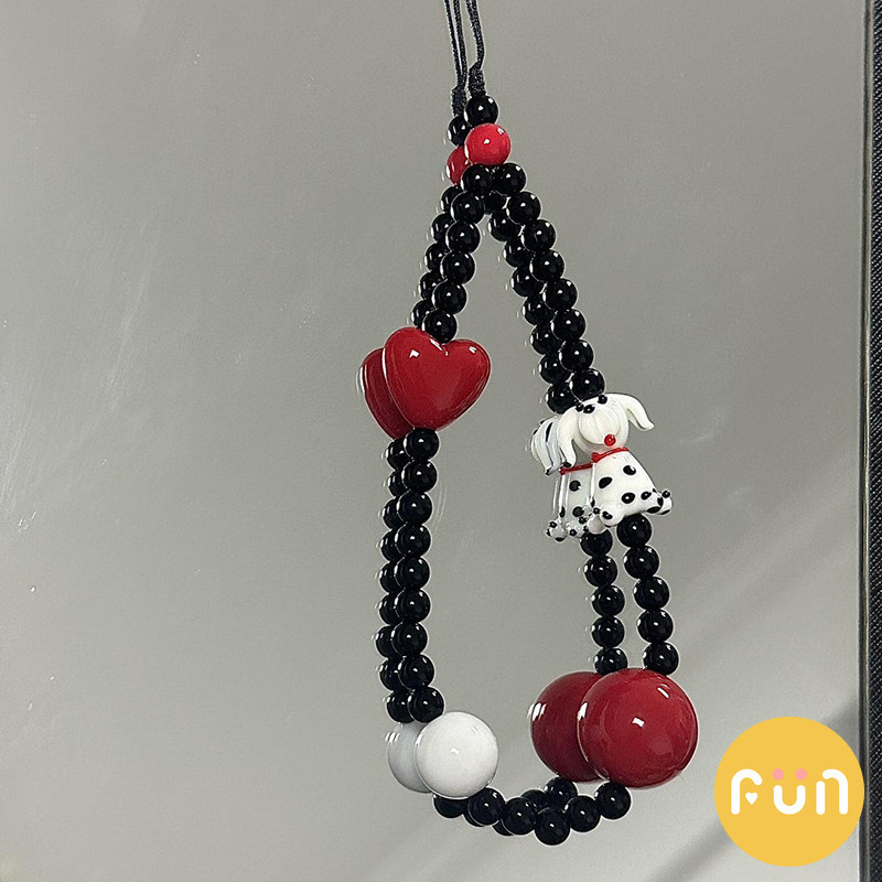 คุณภาพสูงน่ารัก Dalmatian สุนัข Red Love Heart ลูกปัด Handmade โทรศัพท์ Chain สายรัดข้อมือพวงกุญแจ Charm Chain String แขวนสายไฟกระเป๋าตกแต่งจี้ - รูปที่ 5