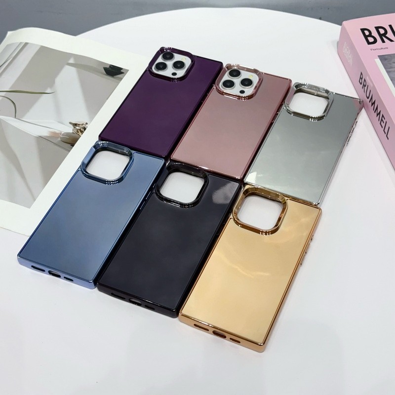 Iphone 13 Pro Max 15 PLUS 11 12 14 Square กระจกรูใหญ่ขอบตรงเคสโทรศัพท์ iPhone