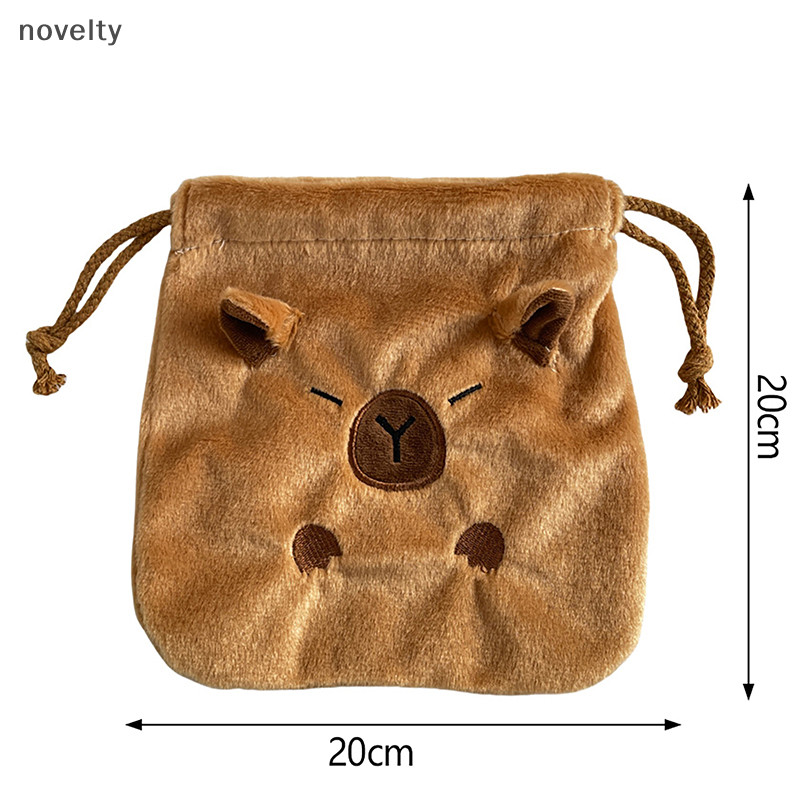 Nly ใหม่ Capybara Plush Porpoise Drawstring Bundle กระเป๋าแบบพกพา Plush กระเป๋าขนาดใหญ่ความจุกระเป๋าถือ Casual น้ําหนักเบากระเป๋าเดินทาง N