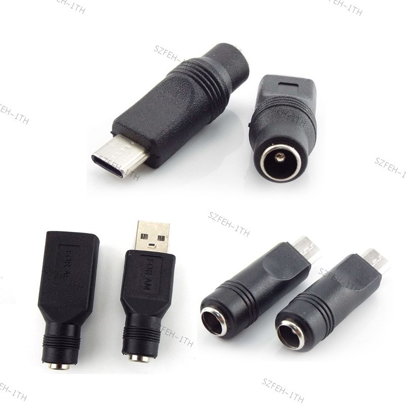 1x 5.5*2.1 มม.DC หญิง Power Jack To type c mirco usb 2.0 ประเภทปลั๊กชายแจ็คหญิง 5V Power Plug Connector converter แล็ปท็อป @ F2TH