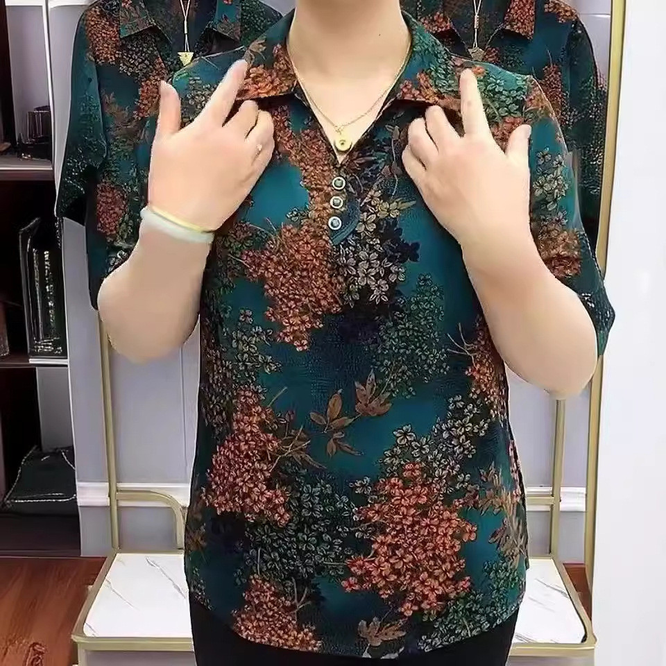 เสื้อเบลาส์แขนสั้นผู้หญิงฤดูร้อนคอวีด้านบน