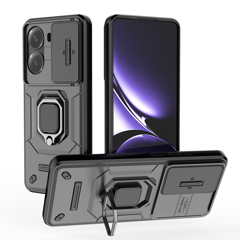 สําหรับ Xiaomi POCO X7 Pro, Redmi Turbo 4 กรณี ELVEV Anti-peep Hard PC Soft TPU โทรศัพท์พร้อมผู้ถือแหวน