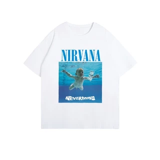 เสื้อยืดผู้ชายเท่ๆ คอกลมแขนสั้น สกรีนลายวงNIRVANA เสื้อยืดสตรีทแฟชั่นวินเทจ oversize เสื้อวงวินเทจ โอเวอร์ไซส์คนอ้วน