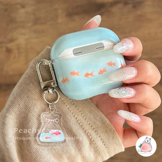 Ins Gold Fish IMD หูฟังไร้สายบลูทูธป้องกันกรณีใช้งานร่วมกับ Airpods 1 2 3 4 Pro Pro2 airpods4 พร้อมจี้ Anti-loss ชุดหูฟัง