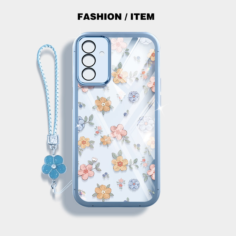 SAMSUNG สําหรับSamsung Galaxy A17 A55 A35 A25 A54 A34 A56 A36 A26 A16 5G A15 A14 A13 4G 5G A24 A04S 4Gห้ากลีบดอกไม้ที่มีสีสันดอกไม้เชือกแขวนดอกไม้โปร่งใสเคสโทรศัพท์