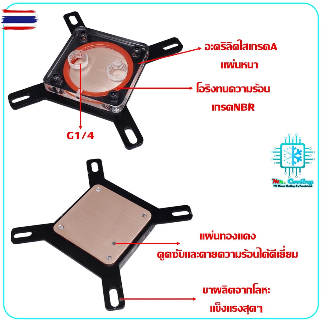 ล็อกน้ำCPU INTEL AMD สำหรัชุดระายความร้อนด้วยน้ำพร้อมชุดยึด Water Block for CPU Water Cooling, liqui