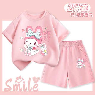 ชุดเด็กผู้หญิง My Melody แขนสั้นสองชิ้นที่มีสไตล์ ชุดใหม่ฤดูร้อนน่ารัก