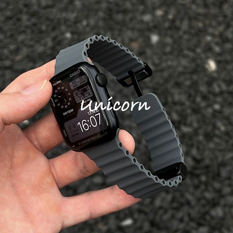 Ocean สําหรับ Apple Watch Series 10/9/8/7/Ultra/SE/6 Band ซิลิโคนแม่เหล็ก 40/41/42/44/45/46/49 มม. สายรัดข้อมือกีฬา