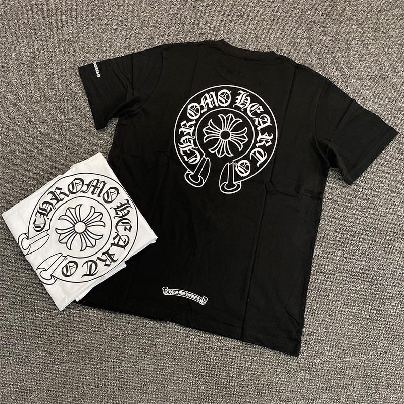 F0LO Chrome Hearts Horseshoe Cruciate Flower LOGO New Year Black Unisex Short Sleeve T T-shirt – โปรปัง