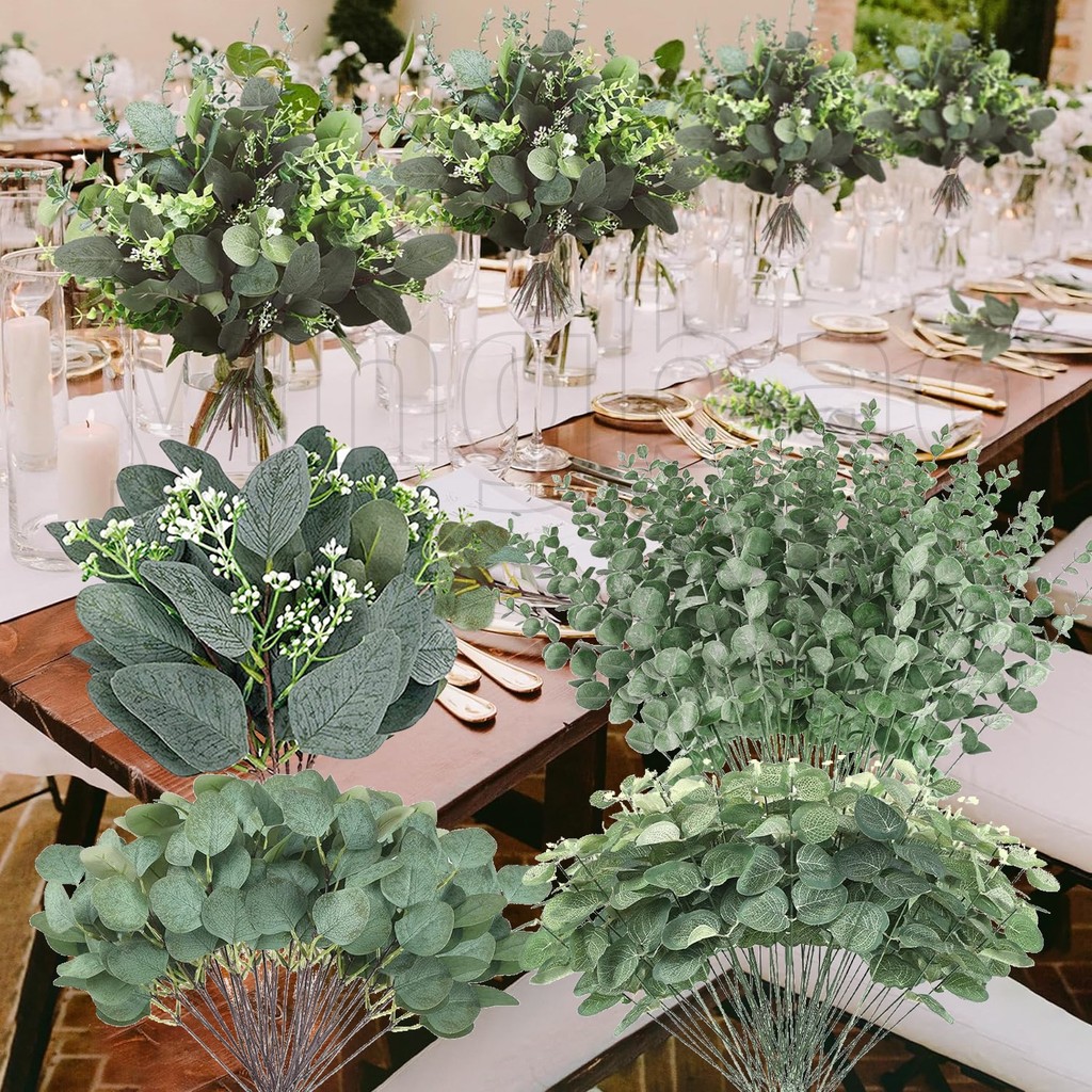 10pcs ประดิษฐ์ Eucalyptus ใบ Stems Bulk Silver Dollar Leaf พืชประดิษฐ์ DIY ตกแต่งบ้านดอกไม้สําหรับช่อดอกไม้งานแต่งงานดอกไม้ตกแต่ง