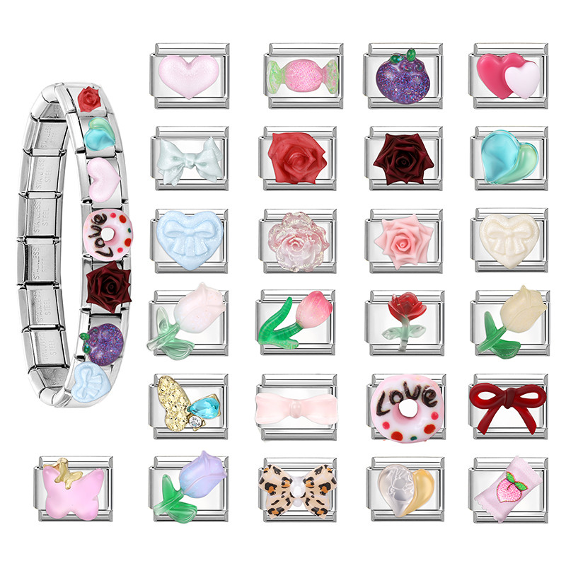 ยอดนิยม Love Heart Dad ดอกไม้อิตาเลี่ยน Charm Links Fit 9 มม.สร้อยข้อมือสแตนเลสทําเครื่องประดับ