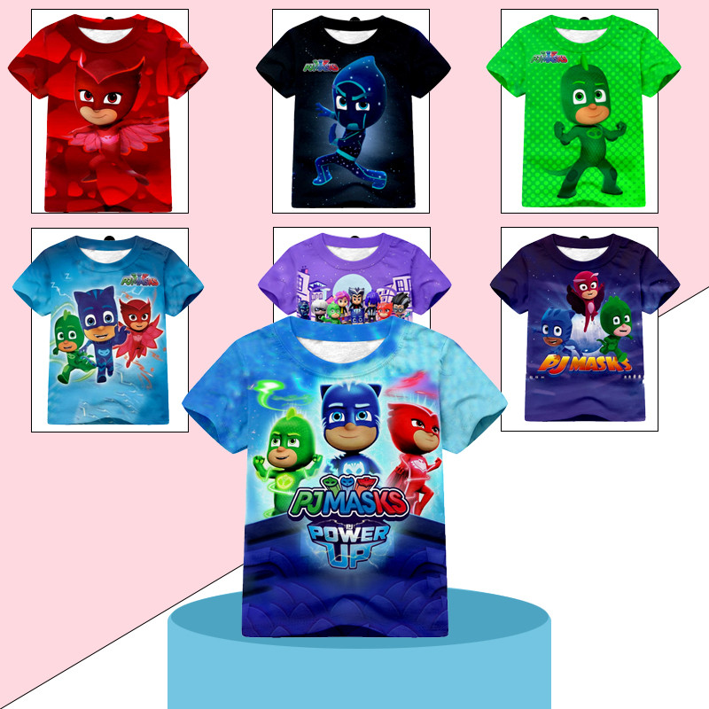 Pj Mask Boy เสื้อยืดแขนสั้น-เด็กการ์ตูน Hero Night Adventure กราฟิกเสื้อยืดน่ารักพิมพ์ Boy เสื้อยืดแ