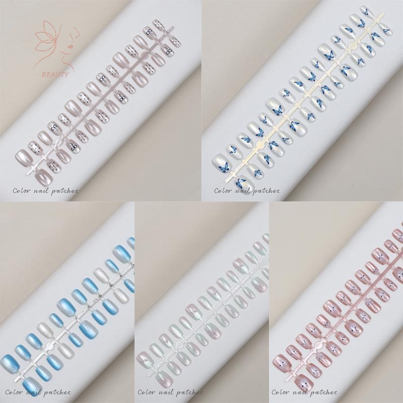 [maybeauty] 30 ชิ้นเล็บปลอมยาว Shining Cat Eye เล็บปลอมคลุมทั้งหมดที่ถอดออกได้กดบนเล็บ DIY สาวเล็บเคล็ดลับ {TH}