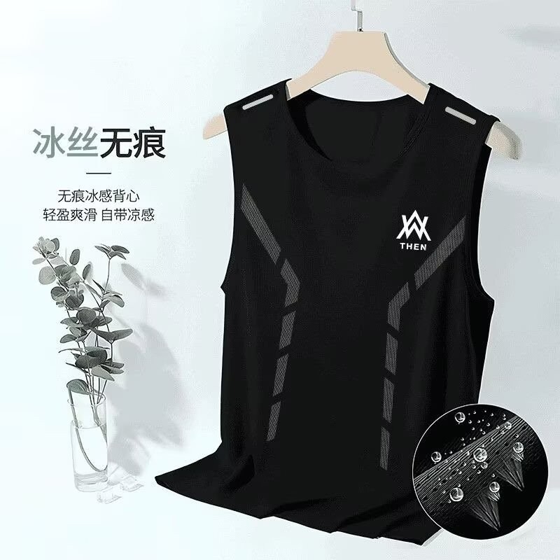 [ส่งไวจากไทย] เสื้อกั๊กกีฬาผ้าไหมน้ำแข็งของผู้ชาย รุ่นฤดูร้อนใหม่ การออกแบบไหล่กว้าง ระบายอากาศและแห้งเร็ว เสื้อกีฬาฝึกกีฬา - รูปที่ 6