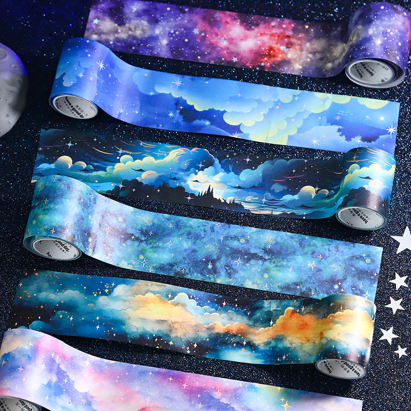 Journal Go 5x200 ซม.Starry Dreams เลเซอร์เงิน Starry Sky Washi เทปวารสาร Scrapbooking ความงาม Masking เทปเครื่องเขียน