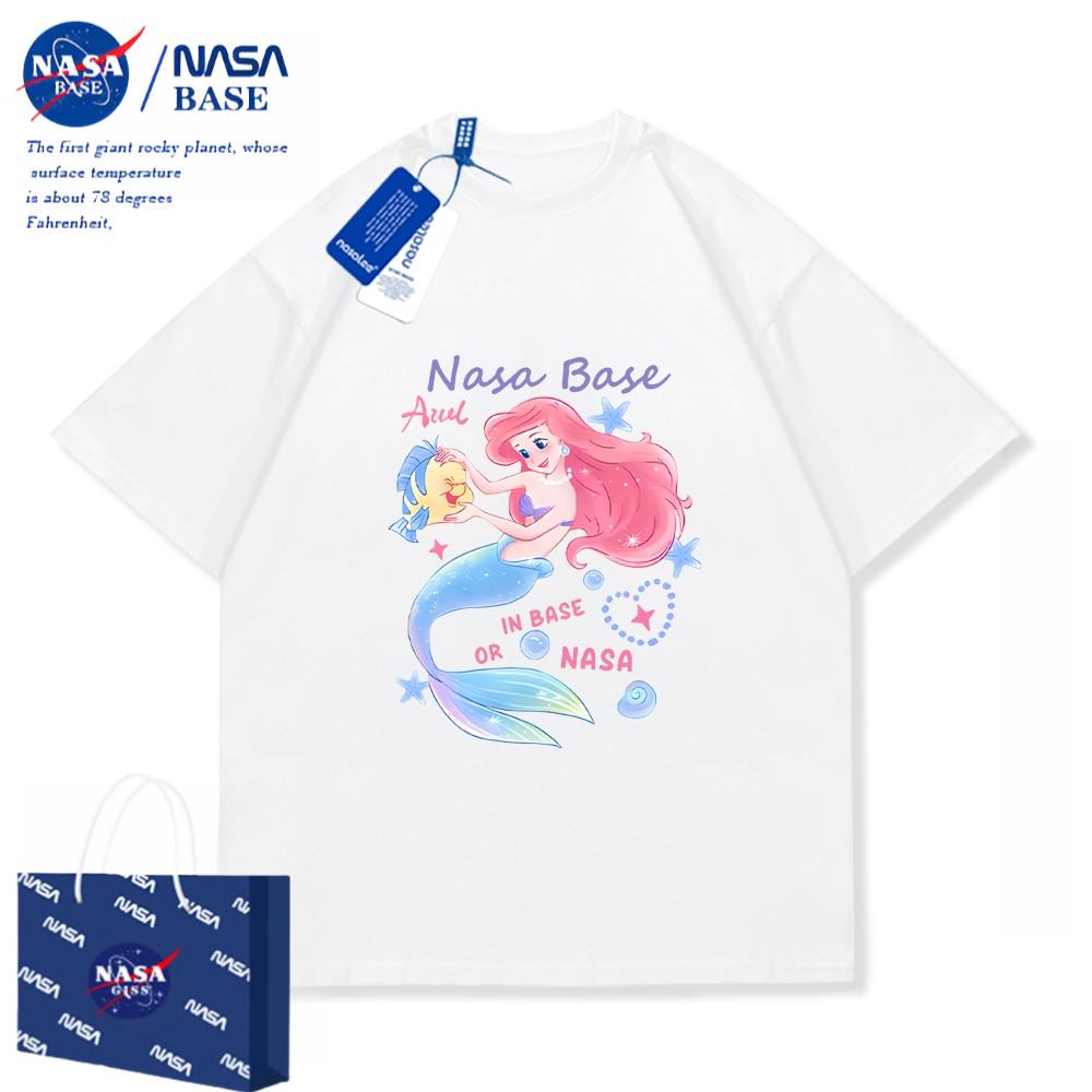 นาซ่า เสื้อยืดเด็กผ้าฝ้ายแท้พิมพ์ลายการ์ตูนนางเงือกแฟชั่นและลําลองสําหรับกิจกรรมฤดูร้อน