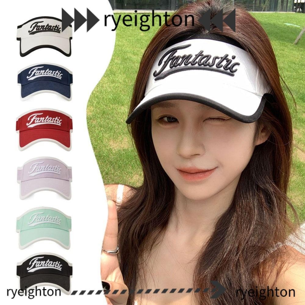 Ryeighton ผู้หญิง Top Air Cap, Anti-UV ปรับเบสบอลหมวก, Casual Letter ปัก Retro Breathable ครีมกันแดดหมวก