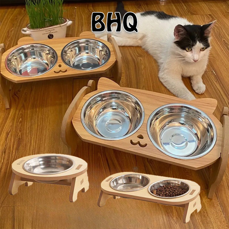 BHQ ชามอาหารสัตว์ ชามอาหารสัตว์เลี้ยง ชามสแตนเลส ทนทาน ปรับความสูงได้ ชามอาหารหน้าแมว