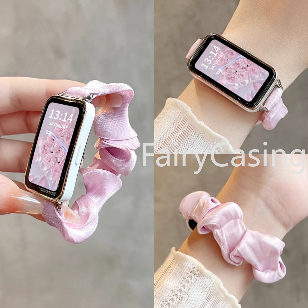 นุ่มยืดหยุ่นชีฟองผ้า Scrunchie BandสําหรับHuawei Band 11 pro 10 8 9 สําหรับHonor 9 7Nylonกีฬานาฬิกาเปลี่ยนสาย