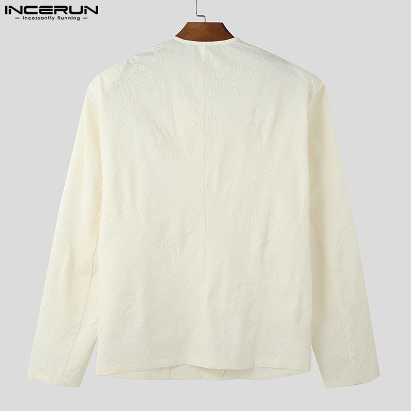 Incerun เสื้อเชิ้ตลําลองแขนยาวคอกลมขั้นสูงของเกาหลีสําหรับผู้ชาย