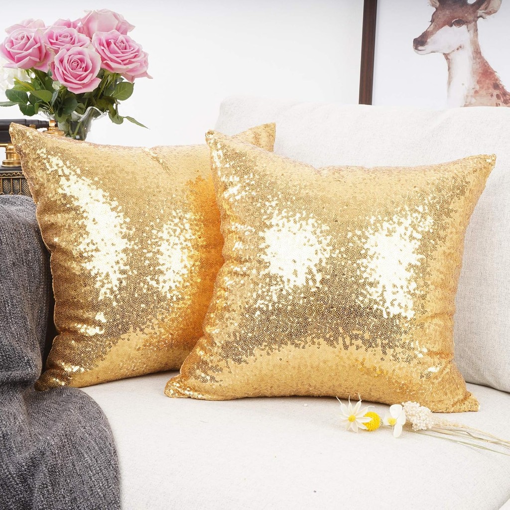 ใหม่หรูหรา Series Gold Bling ตกแต่ง Glitzy เลื่อม & Comfy ซาตินโยนหมอนเบาะรองนั่งสําหรับงานแต่งงาน/คริสต์มาส,45*45/40*40 ซม.