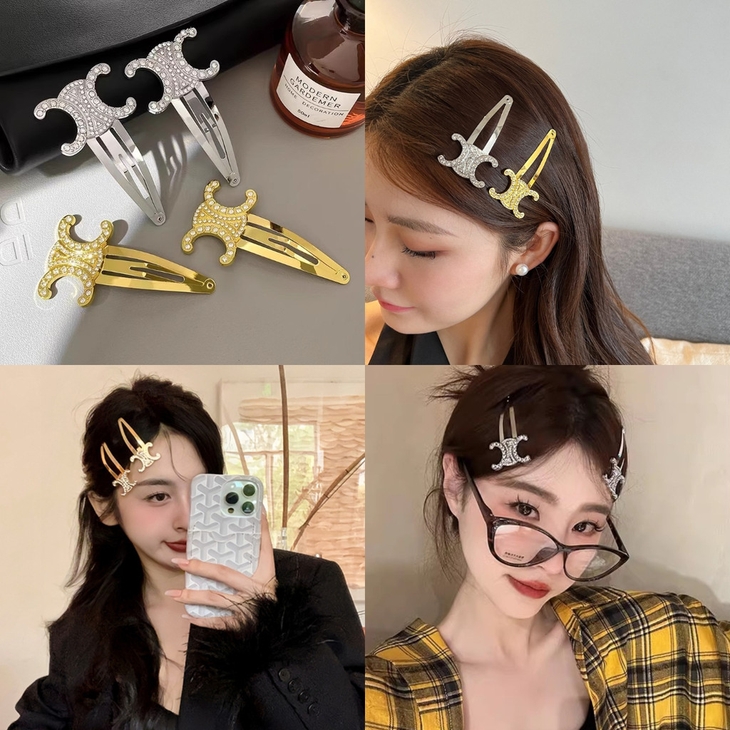 กิ๊บติดผมประดับเพชรสีทองสไตล์ฝรั่งเศสสไตล์เรโทร กิ๊บติดผม BB แบบเรียบง่ายสำหรับฤดูร้อน