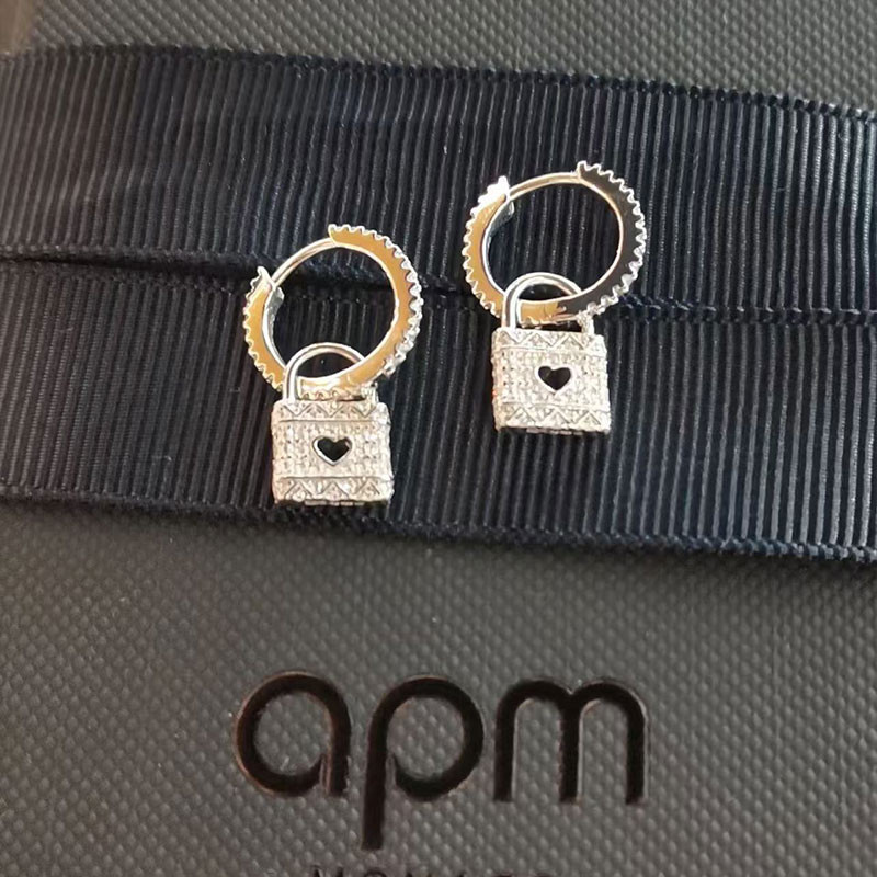 APM Monaco Love Lock ต่างหู ins สไตล์เพชรเต็มเพทาย 925 ต่างหูเงิน