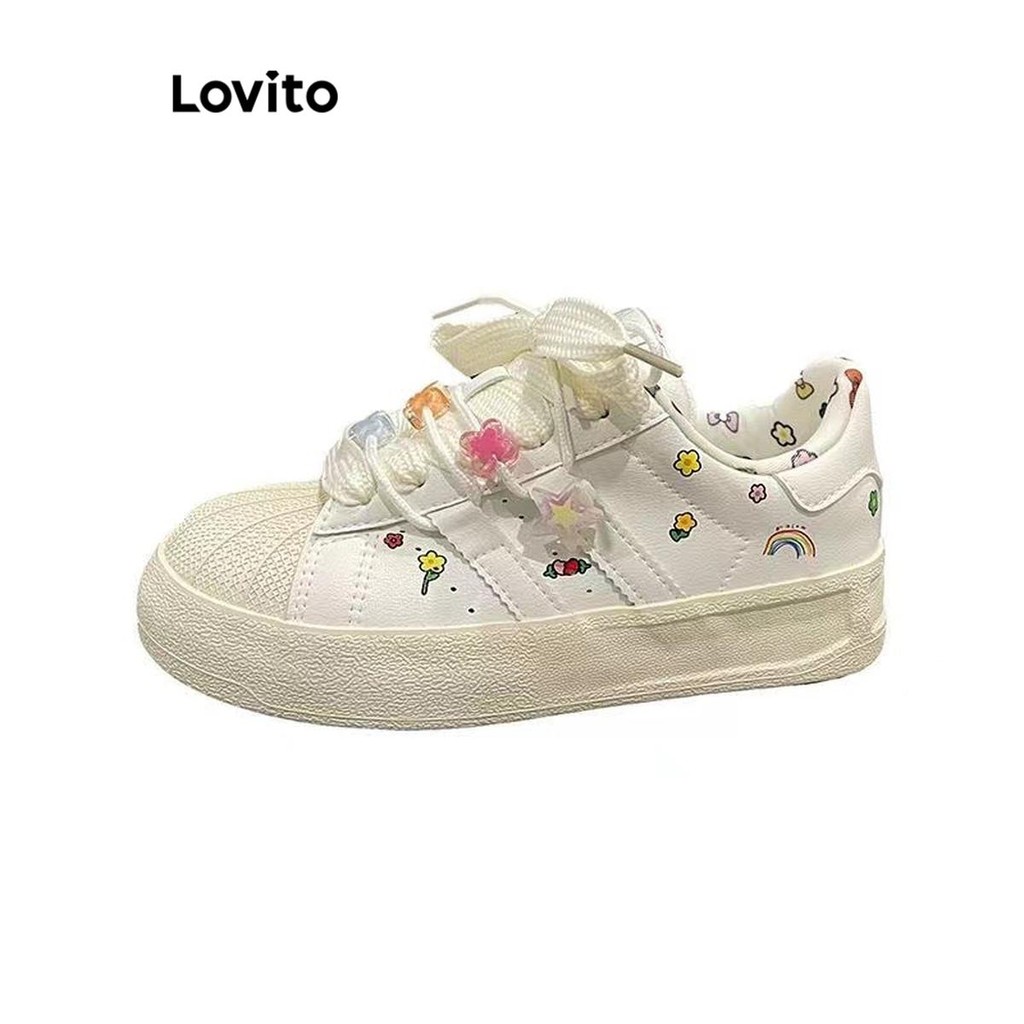Lovito รองเท้าผ้าใบผู้หญิง สีเรียบ สไตล์ลำลอง LFA42458