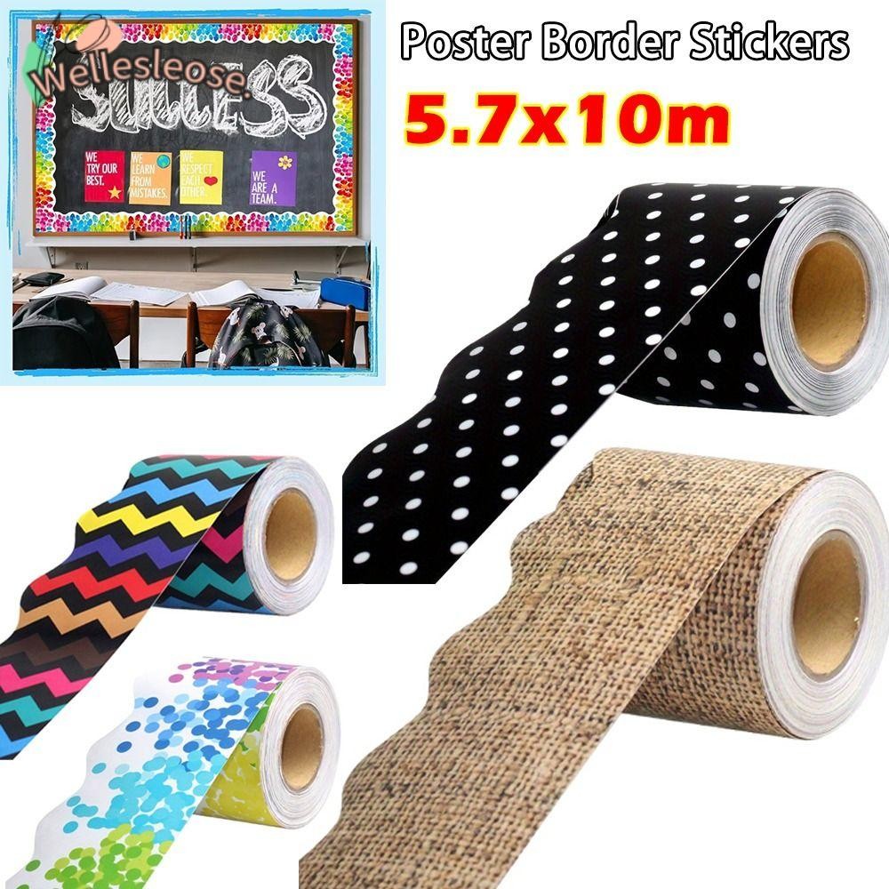 Welle กระดาษขอบหยัก, DIY โปสเตอร์สีสติกเกอร์ขอบ,แฟชั่นตกแต่งผนังกันน้ําสําหรับห้องเรียน Bulletin Board Home Party