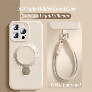 หรูหราแม่เหล็กซิลิโคน Lanyard เคสโทรศัพท์สําหรับ iPhone 16 15 14 13 Pro Max พร้อมสายรัดข้อมือ Spin Holder Stand Casing Soft Cover