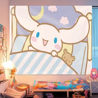 ผ้าพื้นหลัง Agirl Sanrio Ins น่ารัก My Melody ผ้าแขวน Kuromi Girly Heart Cinnamoroll ผ้าผนังหอพัก