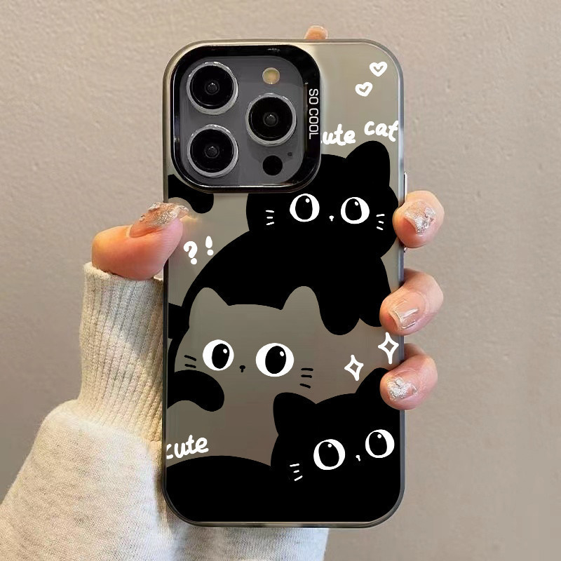 🔥ส่งจากไทย🔥เคสไอโฟน11/12/13/14/15/17 Pro Max Cute Black Cat TPU Matte Case For iPhone 11,12,13,14,15,13PM,14PM,16PM เคส