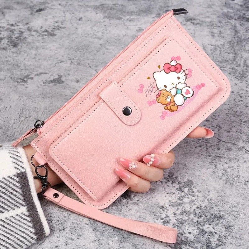 Hello Kitty Womens Long Fashion Multi functional Wallet Multi Card Storage Card Bag ของขวัญวันเกิดเด็กผู้หญิง