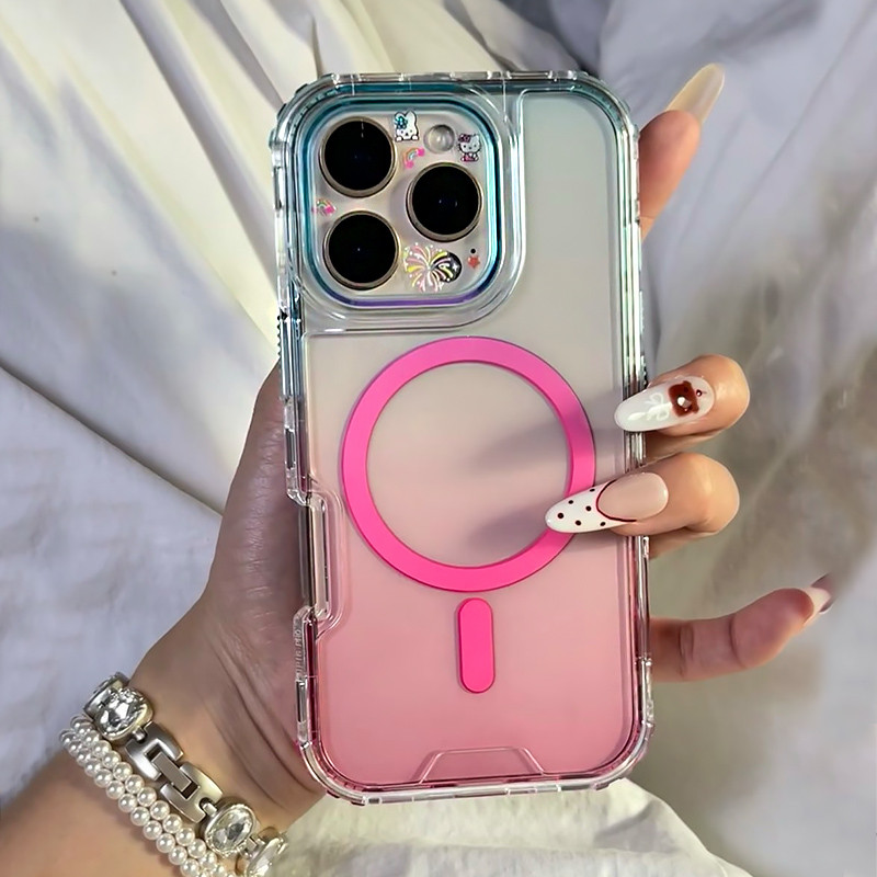 3 IN 1 Gradient Magnetic Clear Wireless Charge เคสโทรศัพท์สําหรับ iPhone 16 15 14 13 12 11 Pro Max 16 Plus ป้องกันปกหลัง