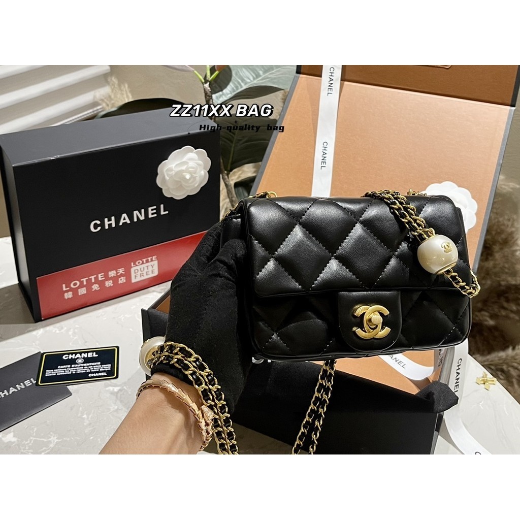 C-24sscf Women 's Pearl Square Bag, Shoulder Bag, Crossbody Bag, Fashion Shopping ( พร ้ อมกล ่ อง