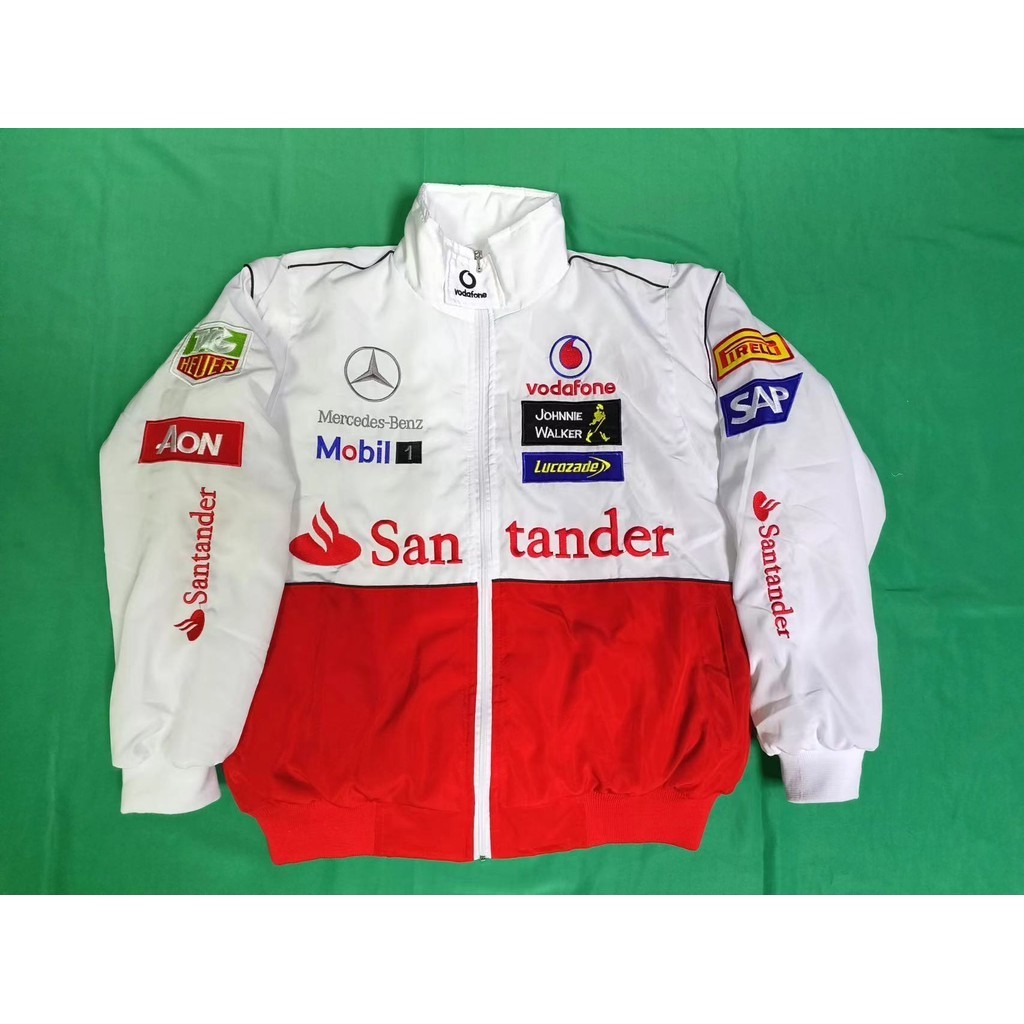 F1 เสื้อแจ็กเก็ตสูท สีแดง สีขาว สไตล์เรโทร สําหรับขี่รถจักรยานยนต์ 2024