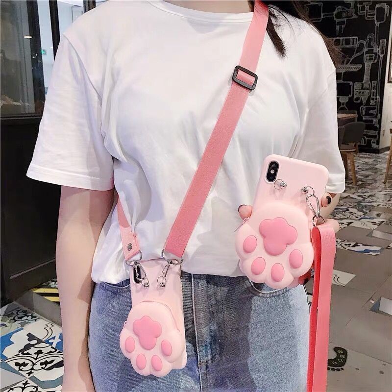 Casing For Huawei P30 Lite Y9 Prime 2019 Y7A Y6P Nova 3i 4e 5T 7i 7SE 7 9SE 10 Pro Cartoon Cat Paw Wallet Phone Case With Lanyard