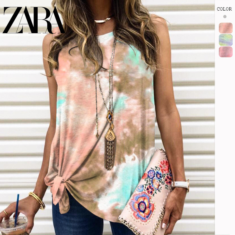 Zara เสื้อยืดลําลอง แบบสวมหัว พิมพ์ลายมัดย้อม ทรงหลวม อินเทรนด์แฟชั่น สําหรับสตรี