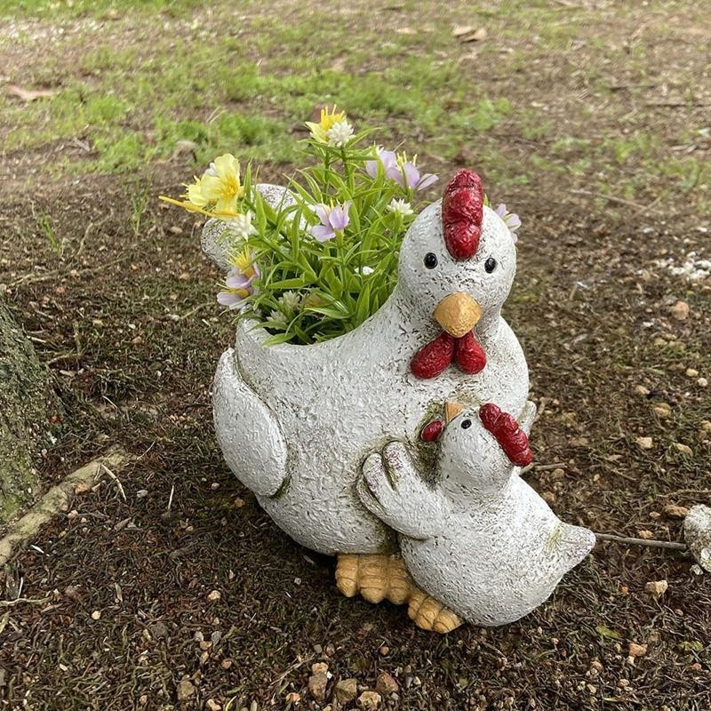 [Homyl1] กระถางต้นไม้ รูปปั้นไก่ สําหรับปลูกต้นไม้ในร่ม สวนหลังบ้าน