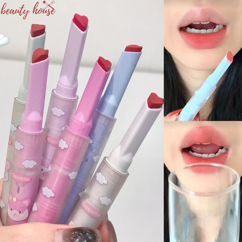 Love Shaped Solid Lip Mud - Solid Velvet Matte Lipstick - Waterproof Long Lasting - Long Lasting Lip Tint Pen Cosmetic - Non-Stick Cup Lip Glaze - Pink Lipstick Pen